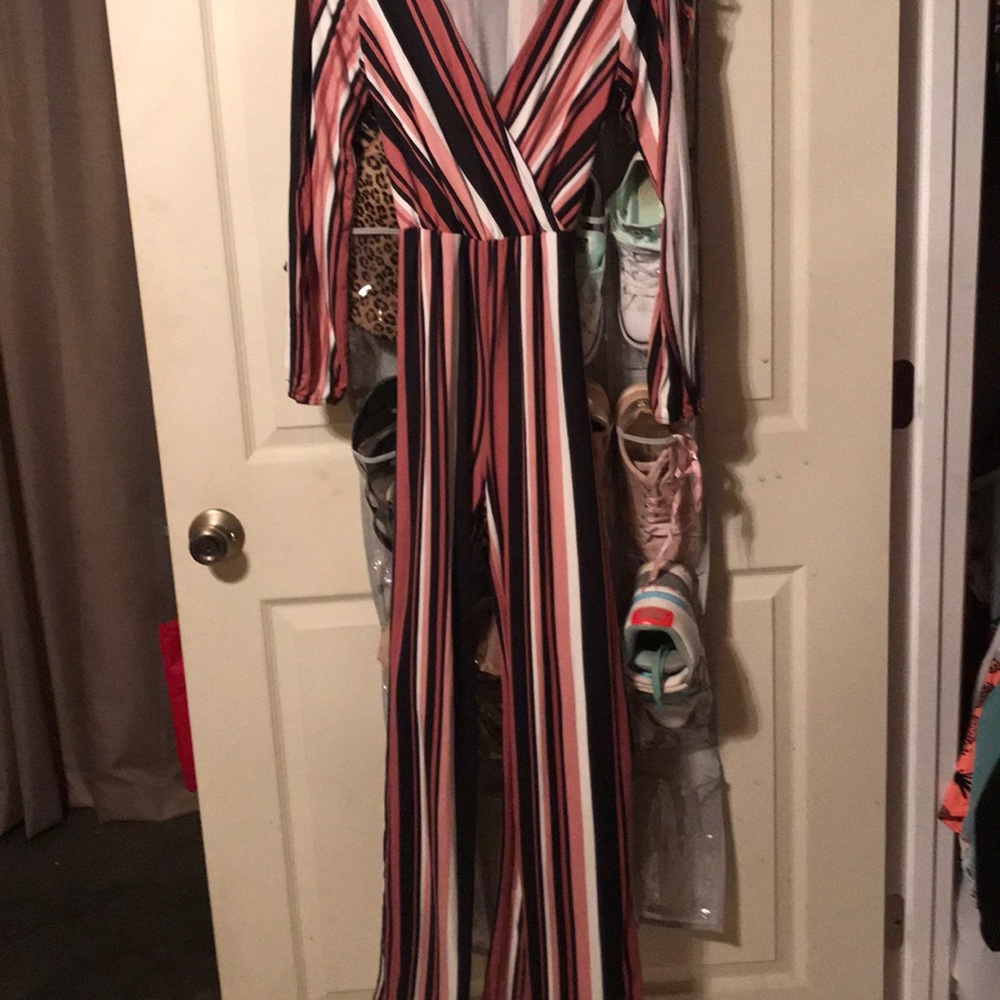 Multi colored jump suit with belt
